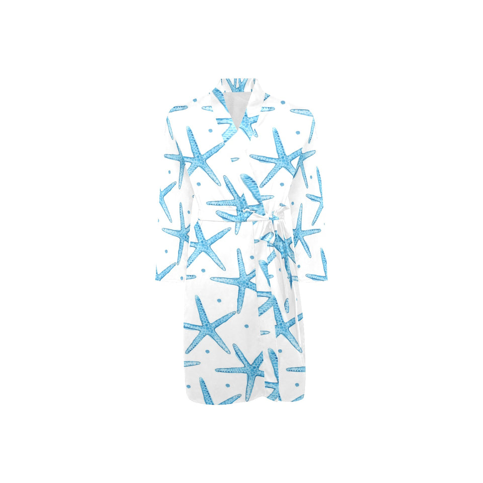 Watercolor starfish pattern Men's Long Sleeve Belted Night Robe