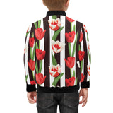 red and white tulips pattern Kids' Boys' Girls' Bomber Jacket