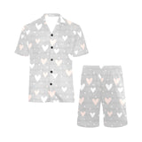 Heart pattern gray background Men's V-Neck Short Pajama Set