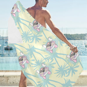 French bulldog hawaii blackground Beach Towel