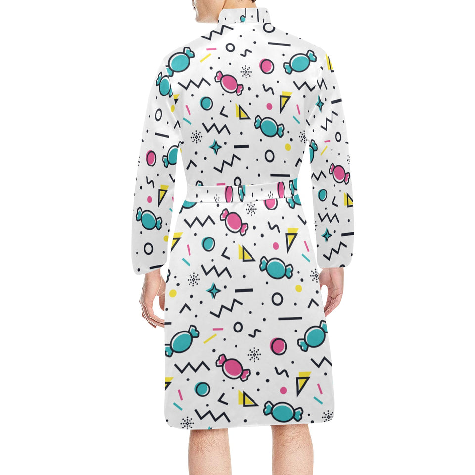 Candy design pattern Men's Long Sleeve Belted Night Robe
