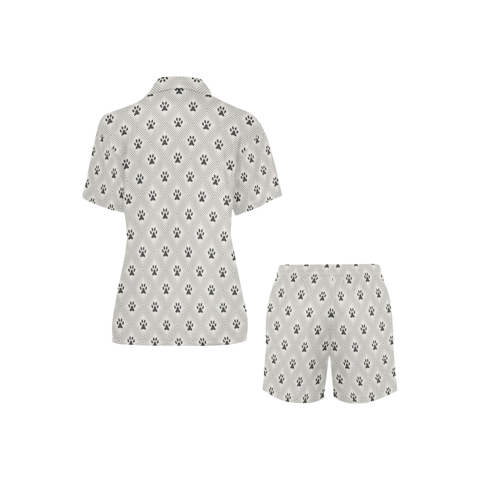 Dog Paws Pattern Print Design 03 Women's V-Neck Short Pajama Set