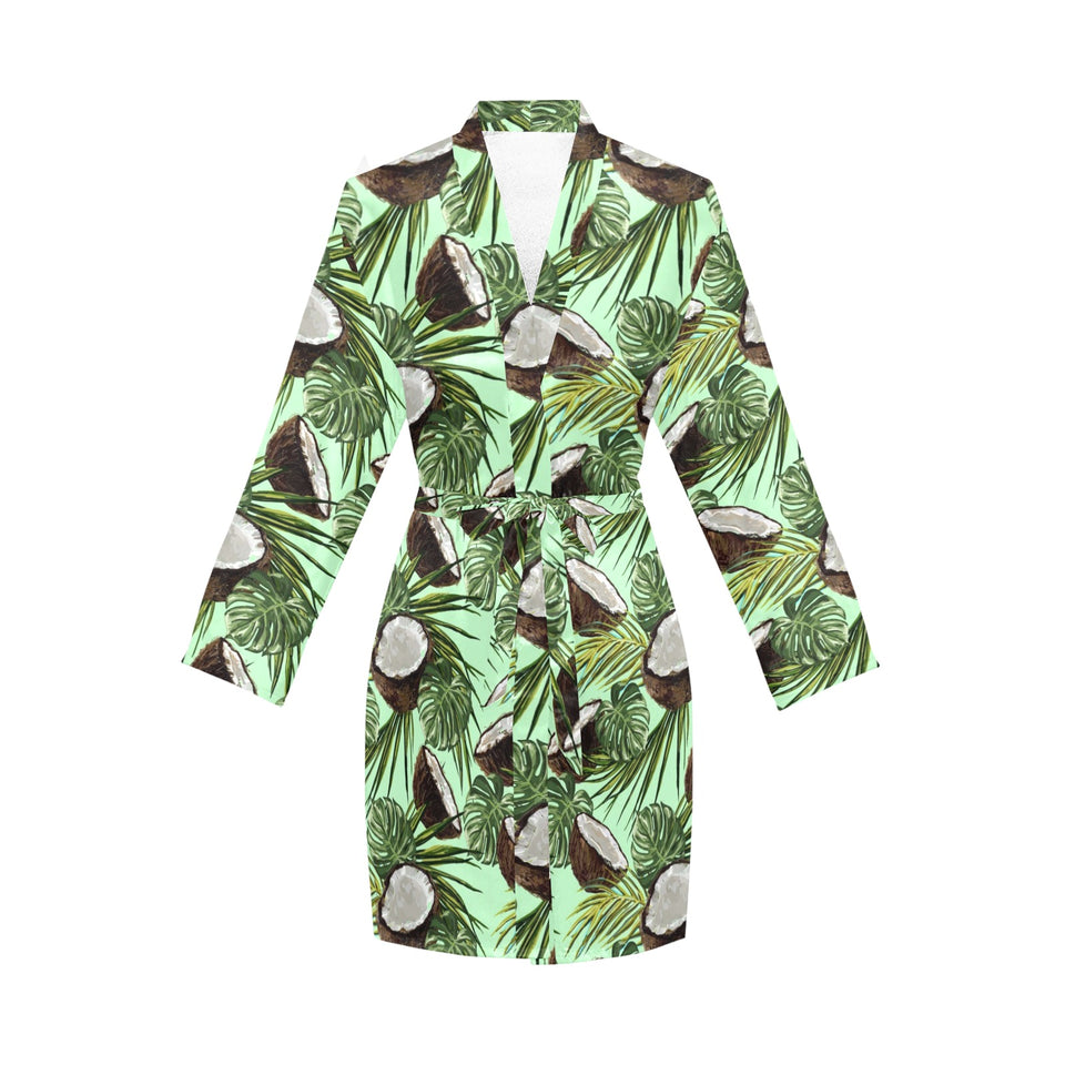 Coconut Pattern Print Design 02 Women's Long Sleeve Belted Night Robe