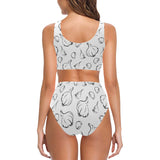 Garlic pattern black white Chest Bowknot High Waisted Bikini Swimsuit