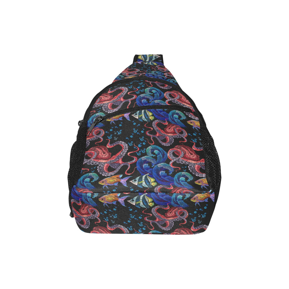 Octopus sea wave tropical fishe pattern All Over Print Chest Bag