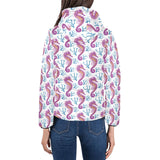 Purple seahorse blue coral pattern Women's Padded Hooded Jacket