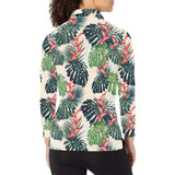 heliconia flowers, palm and monstera leaves Women's Long Sleeve Polo Shirt