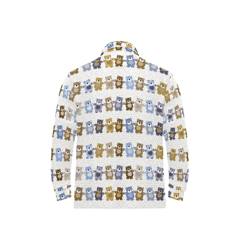 Teddy Bear Pattern Print Design 02 Men's Long Sleeve Polo Shirt