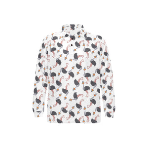 Ostrich Pattern Print Design 02 Men's Long Sleeve Polo Shirt