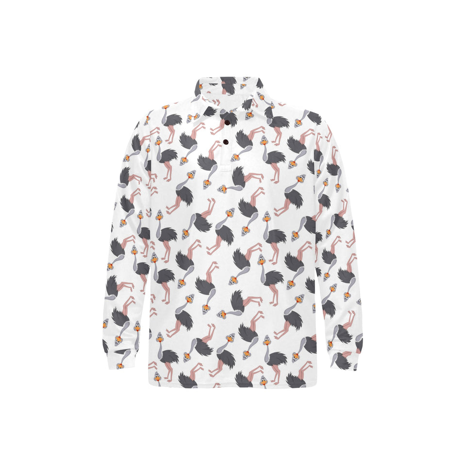 Ostrich Pattern Print Design 02 Men's Long Sleeve Polo Shirt