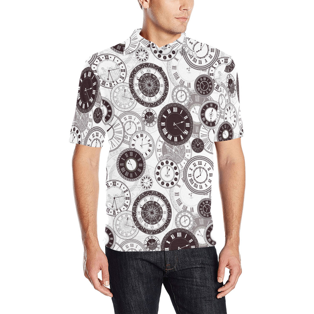 Classic vintage clock pattern Men's All Over Print Polo Shirt