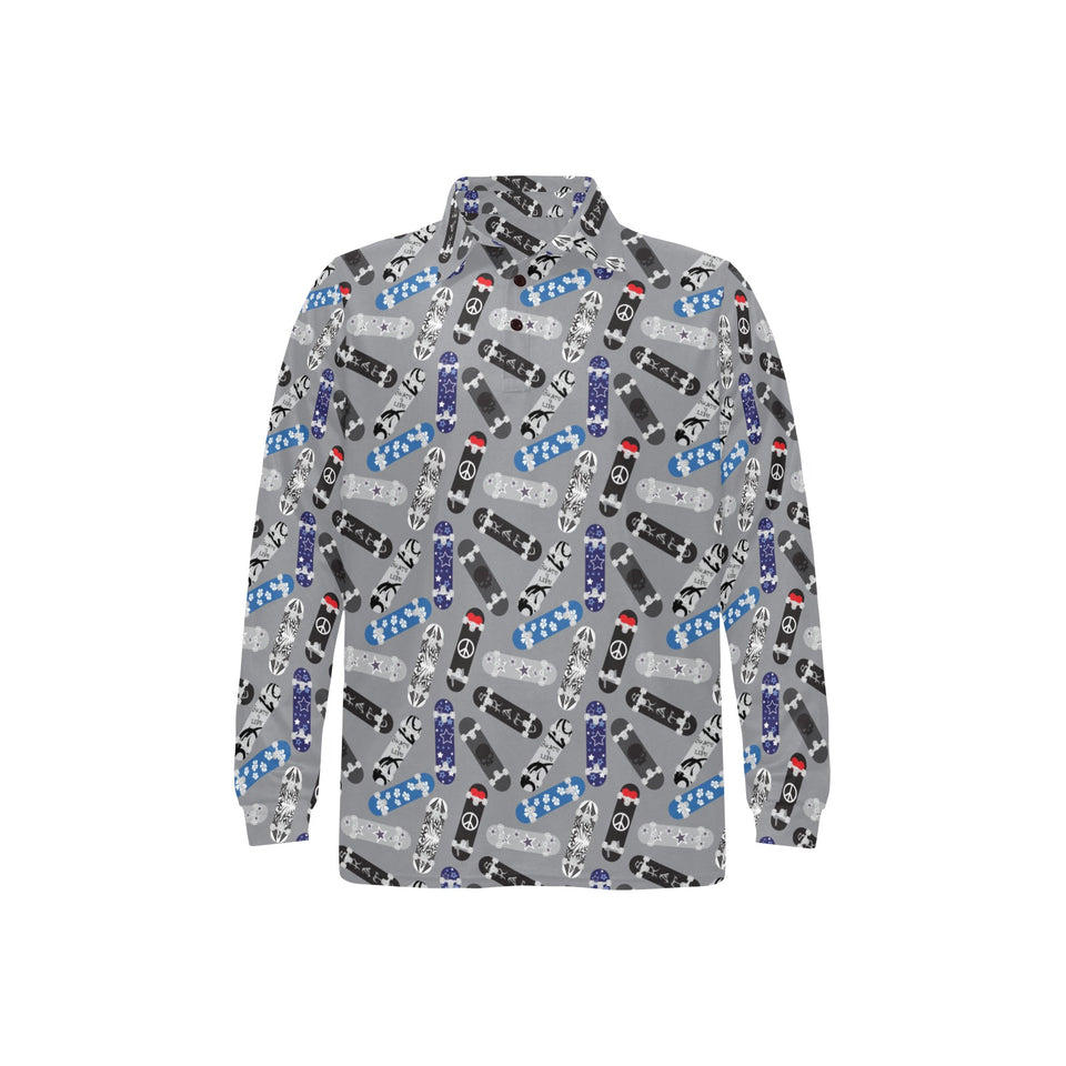 Skate Board Pattern Print Design 03 Men's Long Sleeve Polo Shirt