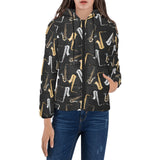 saxophone design pattern Women's Padded Hooded Jacket