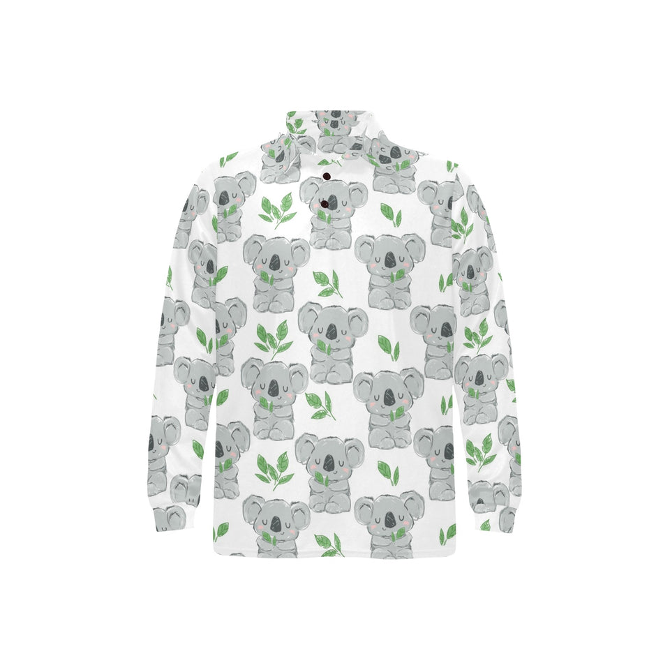 Hand drawn Koala leaves pattern Men's Long Sleeve Polo Shirt