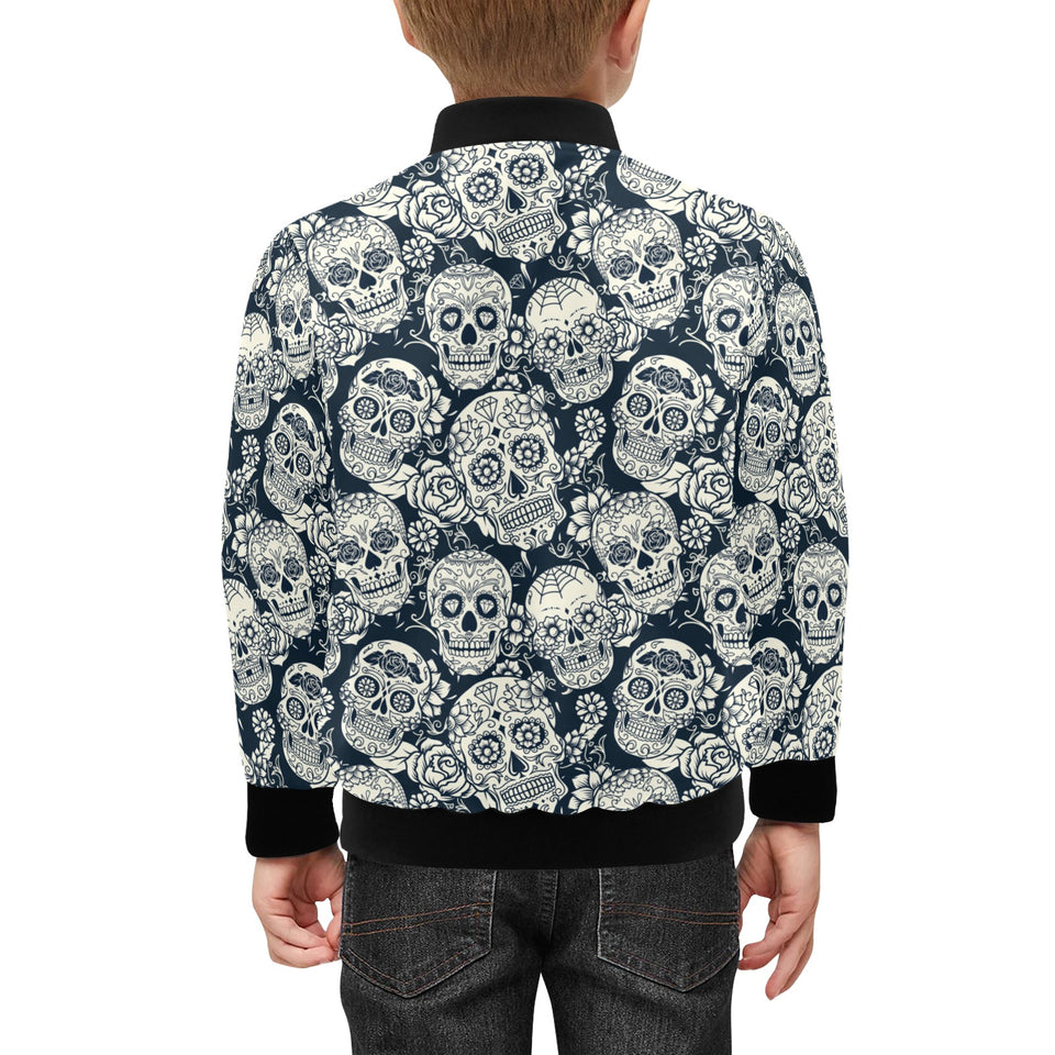 Sugar skull black white pattern Kids' Boys' Girls' Bomber Jacket