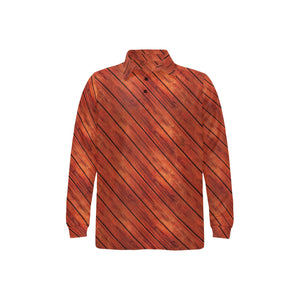 Wood Printed Pattern Print Design 03 Men's Long Sleeve Polo Shirt