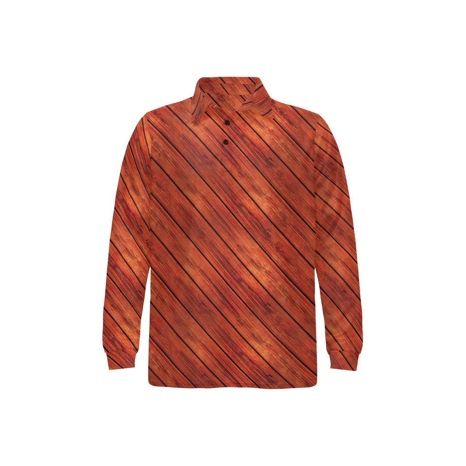 Wood Printed Pattern Print Design 03 Men's Long Sleeve Polo Shirt