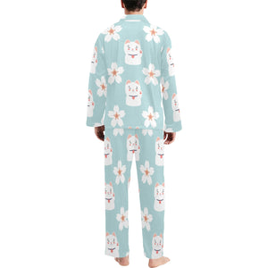 Maneki neko cat sakura Men's Long Pajama Set