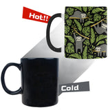 Cute sloths tropical palm leaves black background Morphing Mug Heat Changing Mug