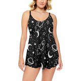 Hand drawn space rocket star planet Chest Sexy Pleated Two Piece Swim Dress
