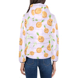cute onions smiling faces purple background Women's Padded Hooded Jacket