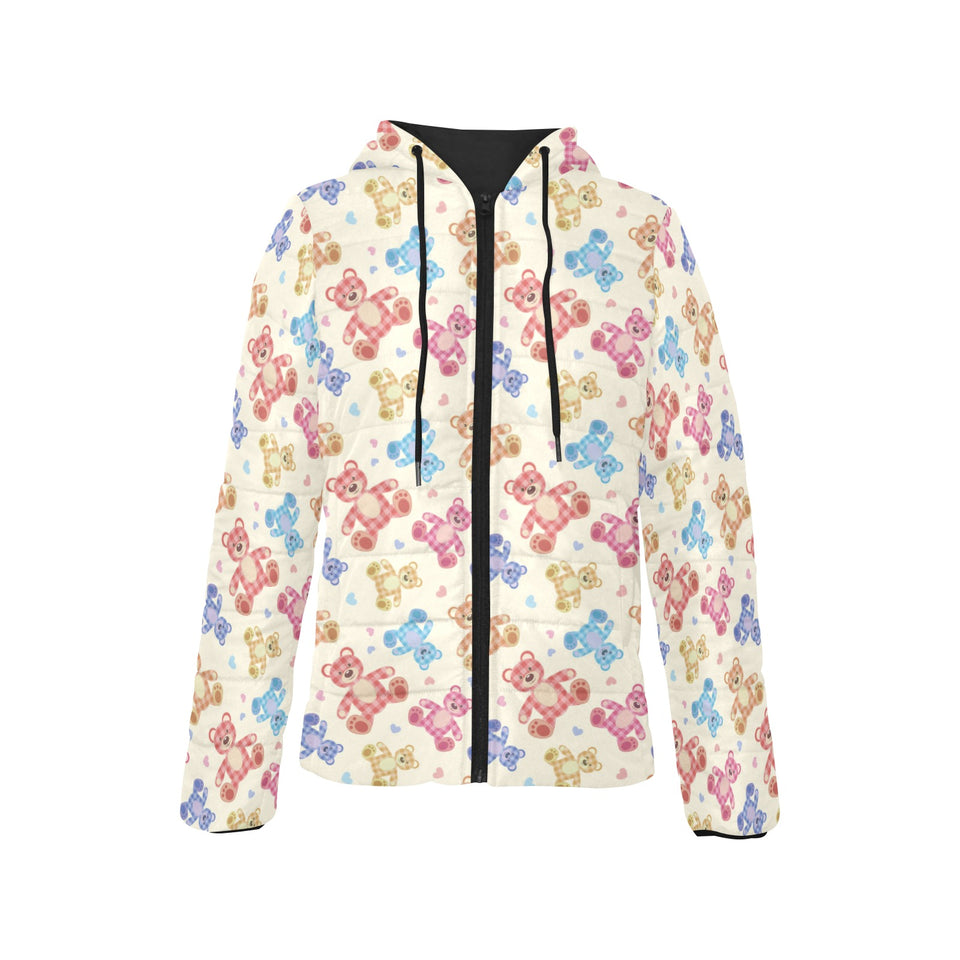 Teddy Bear Pattern Print Design 05 Women's Padded Hooded Jacket