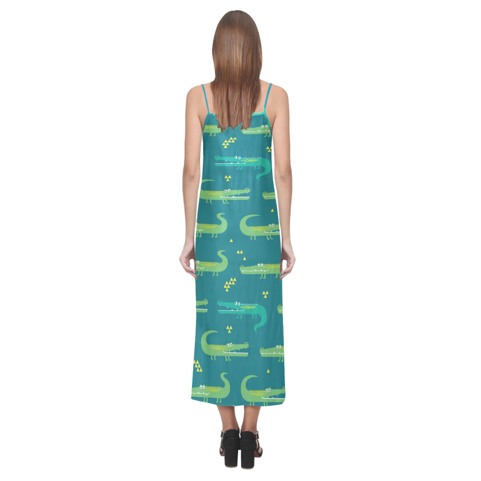 Crocodile pattern V-Neck Open Fork Long Dress