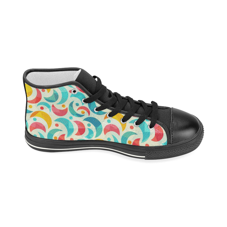 Colorful moon pattern Women's High Top Canvas Shoes Black