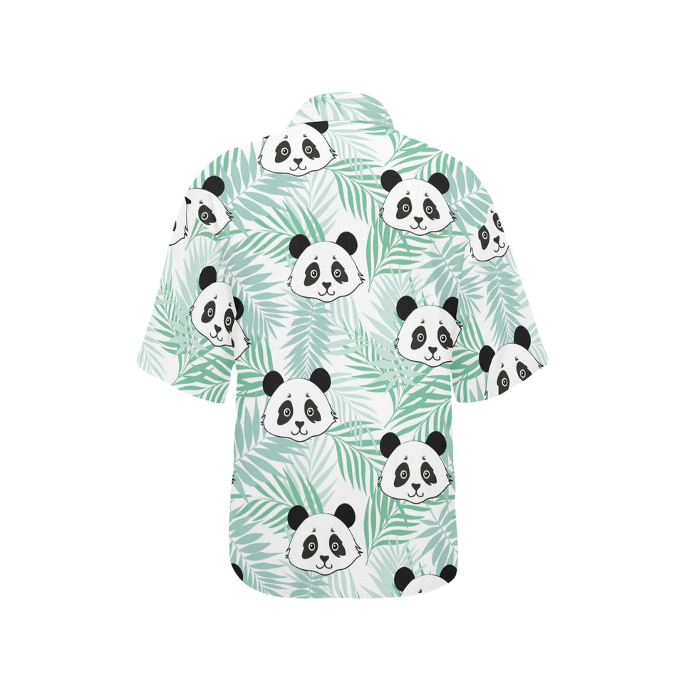 Panda pattern tropical leaves background Women's All Over Print Hawaiian Shirt