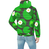 Frog waterlily pattern Men's Padded Hooded Jacket