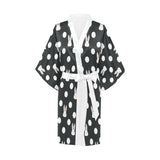 Cute white rabbit polka dots black background Women's Short Kimono Robe