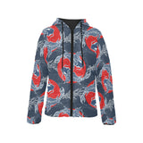 Koi Fish Carp Fishs hand drawn japanese art Women's Padded Hooded Jacket
