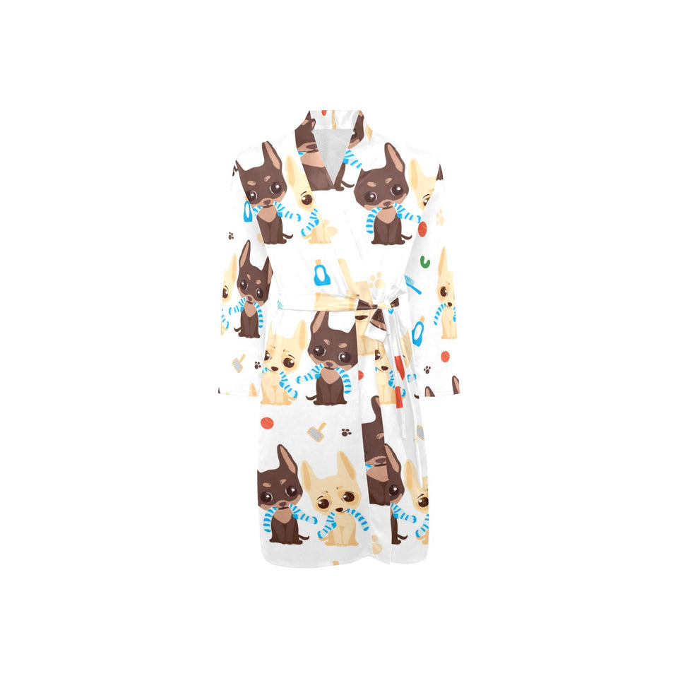 Cute Chihuahua dog pattern Men's Long Sleeve Belted Night Robe