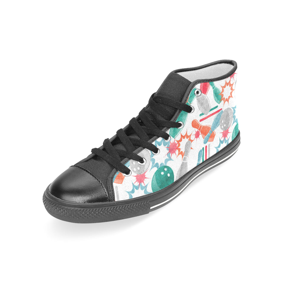 Watercolor bowling pattern Women's High Top Canvas Shoes Black