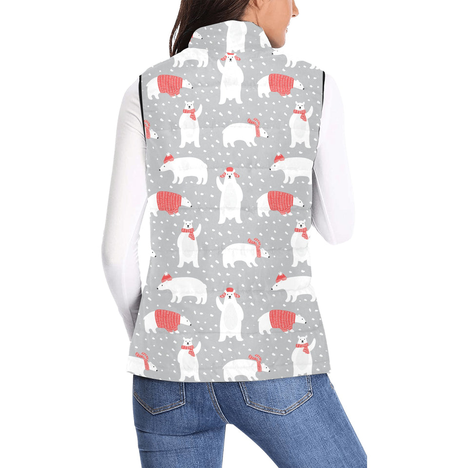 Cute polar bear christmas snow pattern Women's Padded Vest