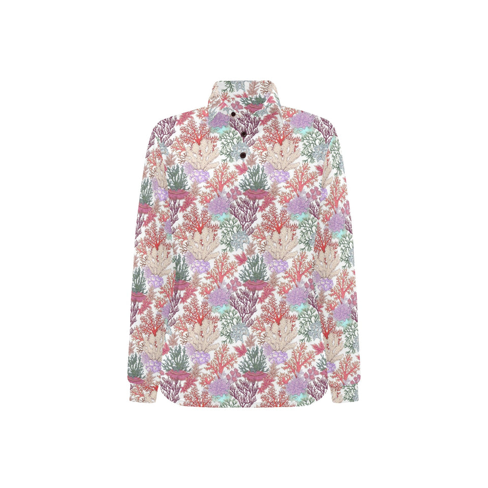 Coral Reef Pattern Print Design 03 Women's Long Sleeve Polo Shirt