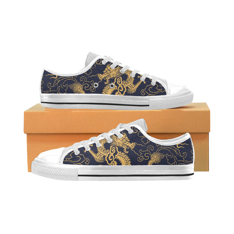 Gold dragon pattern Men's Low Top Shoes White