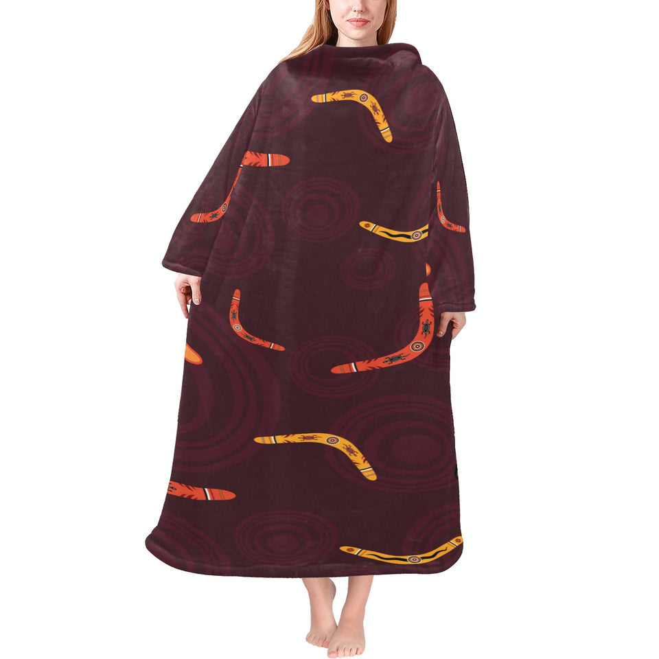 Boomerang Australian aboriginal ornament circle bl Blanket Robe with Sleeves