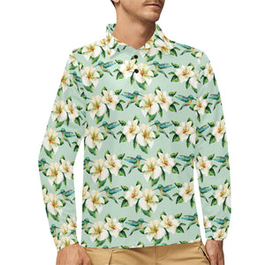 Hummingbird Pattern Print Design 01 Men's Long Sleeve Polo Shirt