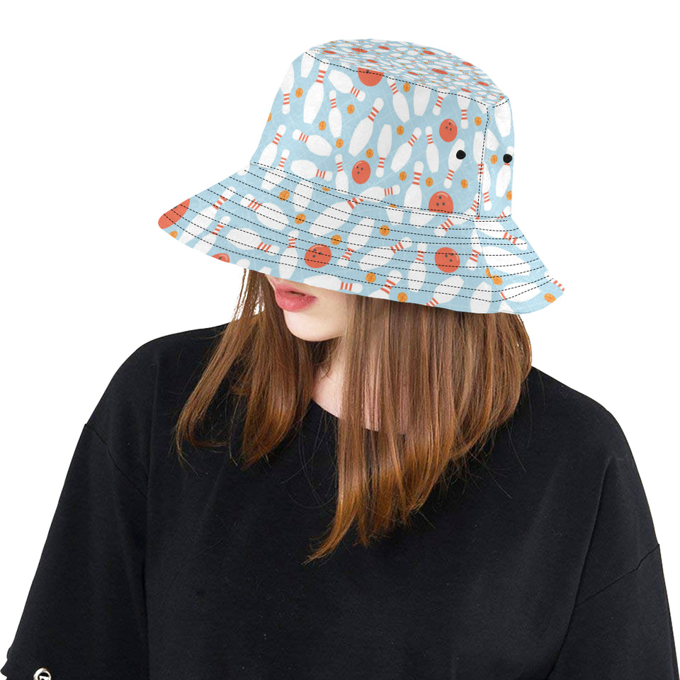 Bowling ball bowling pins blue blackground Unisex Bucket Hat