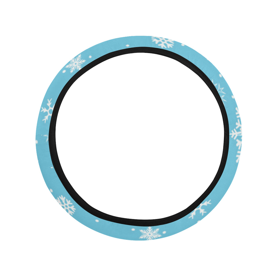 Snowflake pattern blue background Car Steering Wheel Cover