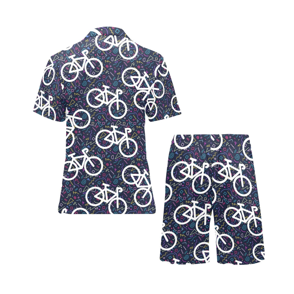 Bicycle Pattern Print Design 03 Men's V-Neck Short Pajama Set