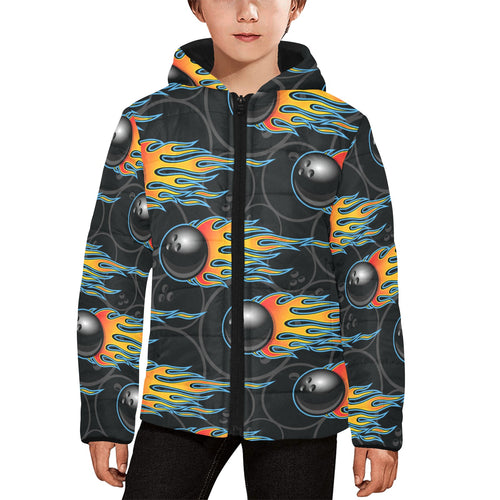Bowling balls flame pattern Kids' Boys' Girls' Padded Hooded Jacket