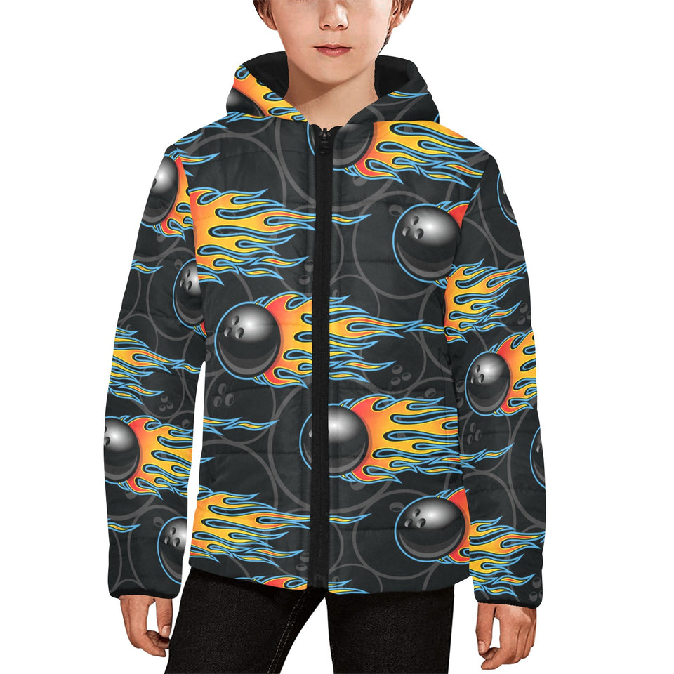 Bowling balls flame pattern Kids' Boys' Girls' Padded Hooded Jacket