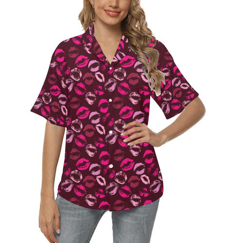 Lips Pattern Print Design 03 Women's All Over Print Hawaiian Shirt