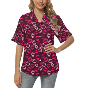 Lips Pattern Print Design 03 Women's All Over Print Hawaiian Shirt
