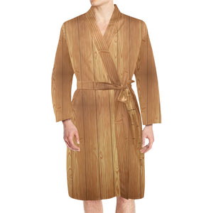 Wood Printed Pattern Print Design 05 Men's Long Sleeve Belted Night Robe
