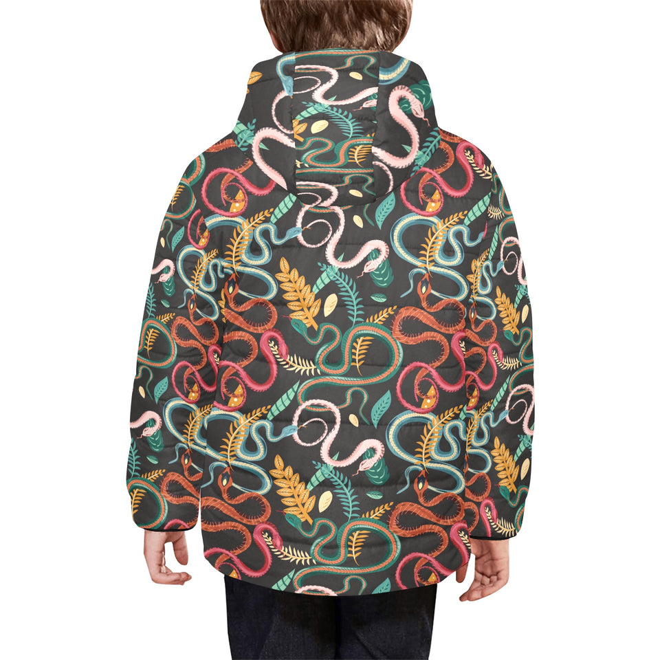 Colorful snake plant pattern Kids' Boys' Girls' Padded Hooded Jacket