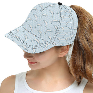 Dolphin blue striped background All Over Print Snapback Cap