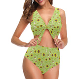 Snail Pattern Print Design 01 Chest Bowknot High Waisted Bikini Swimsuit